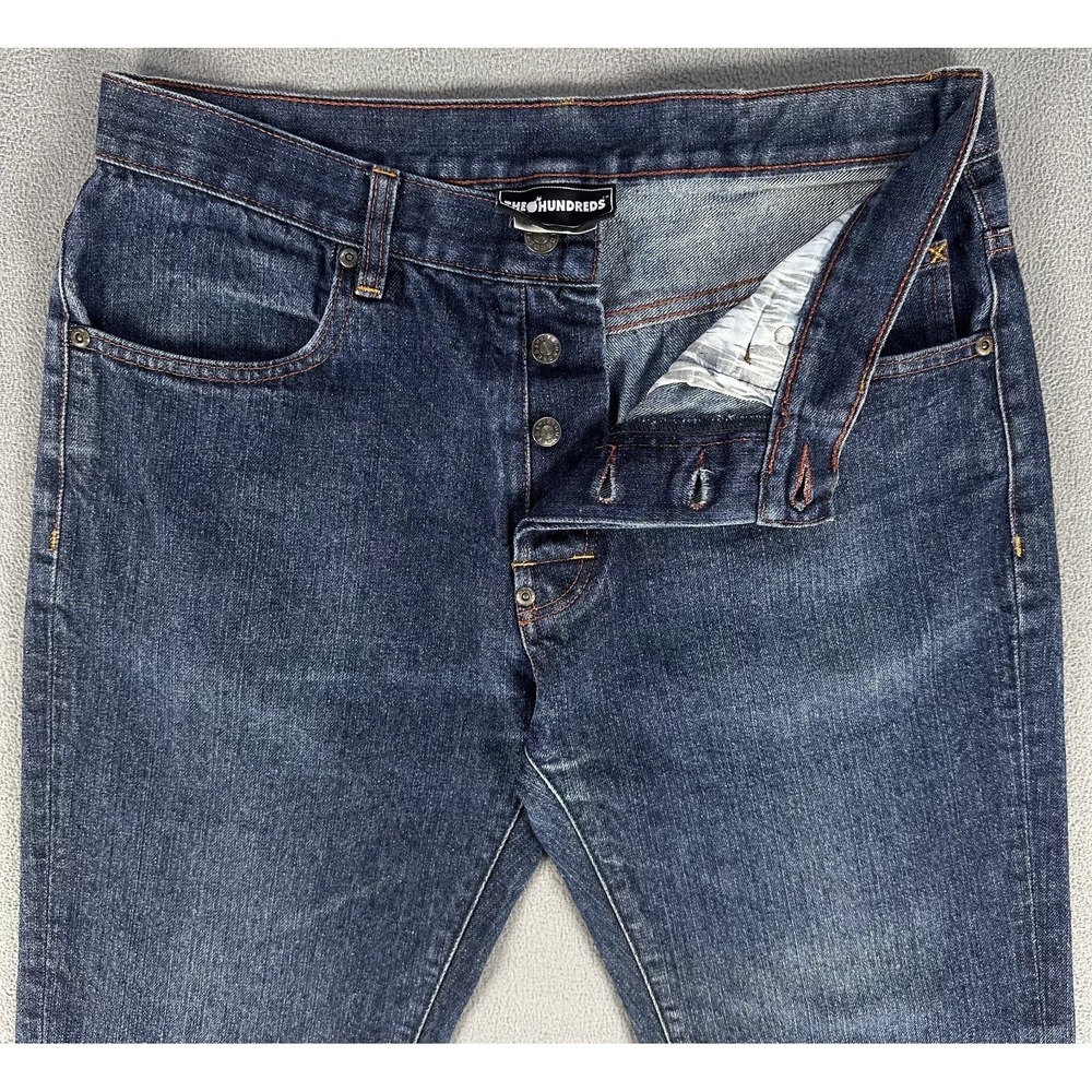 The Hundreds Jeans Mens 34x30 Blue‎ Slim Fit Button Fly Embroidered Pocket Logo